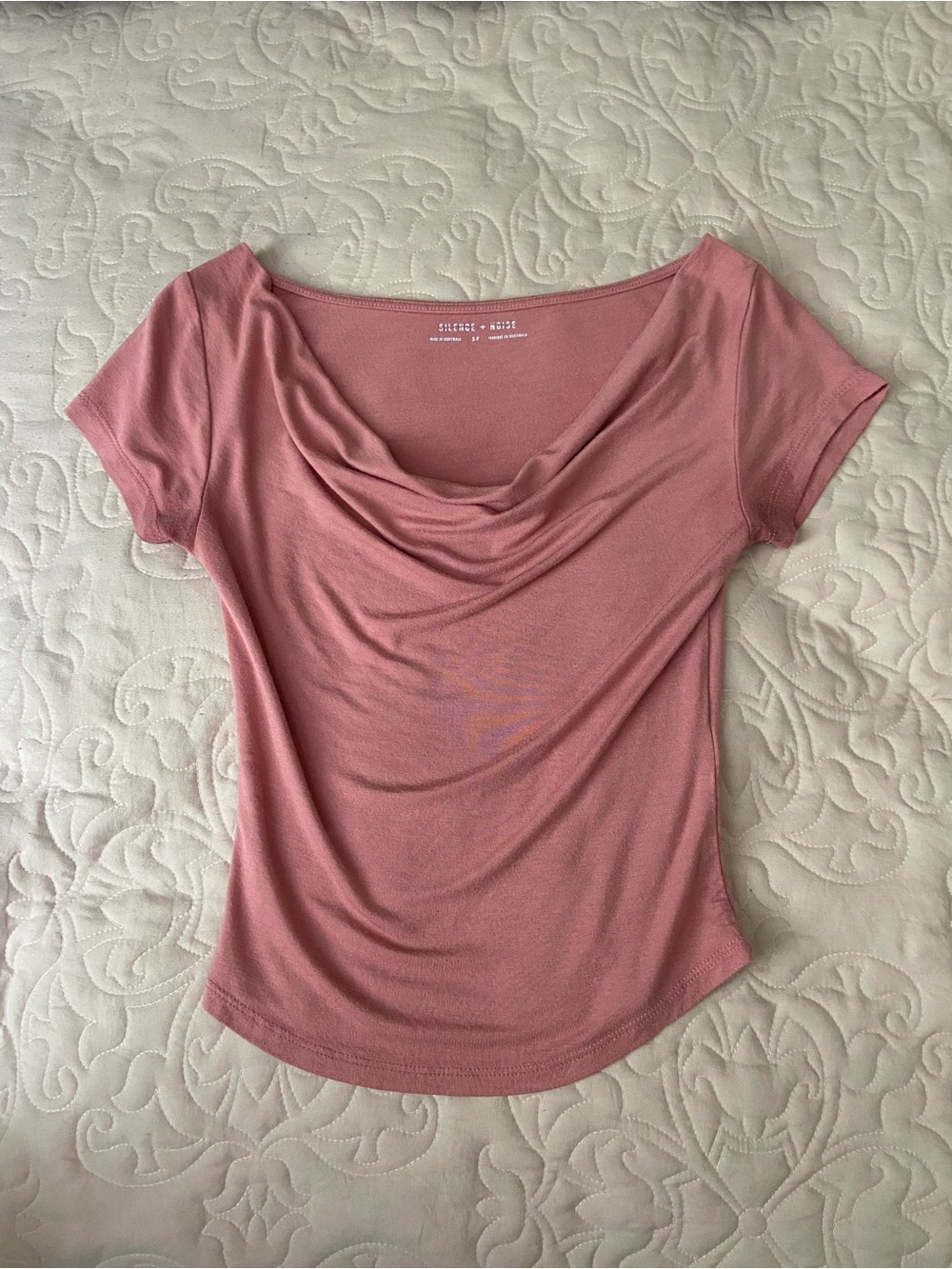 Silence + Noise Pink Drape Neck Short Sleeve Top